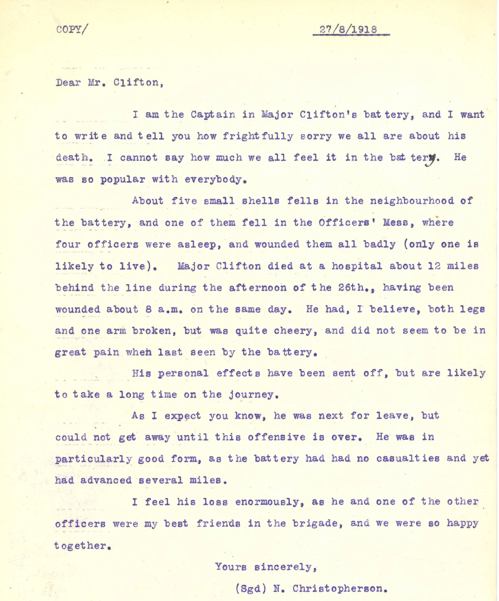 Clifton PJ First Christopherson Letter