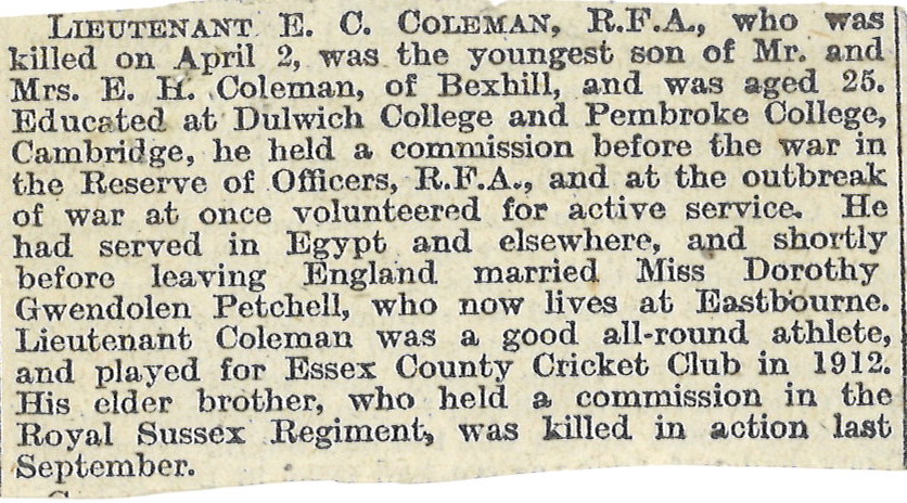 Coleman EC Obituary