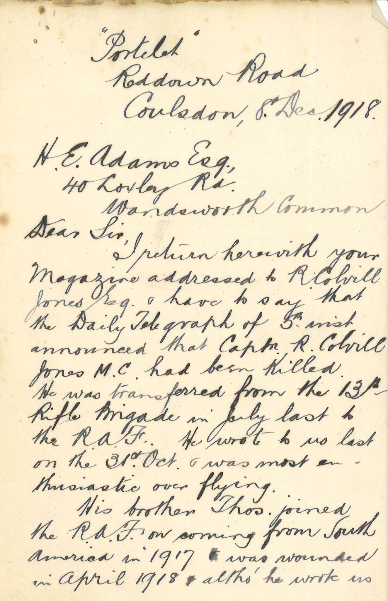 Colvill-Jones R Earlsary Letter 1