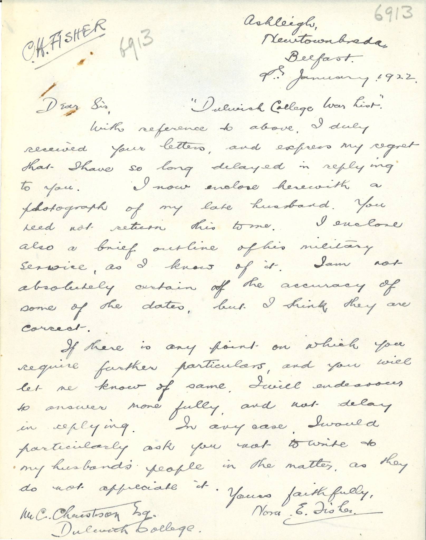 Fisher CH Widow Letter