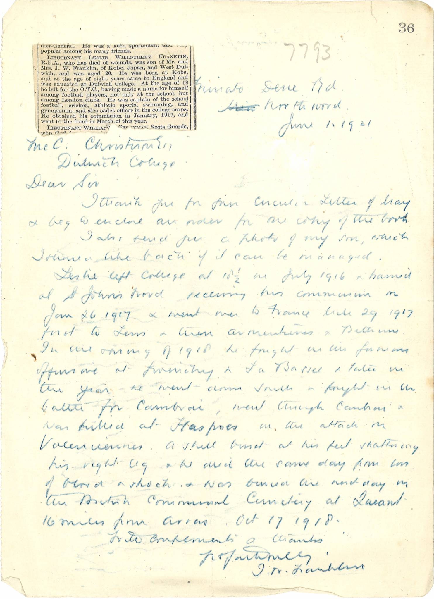 Franklin LW Father Letter