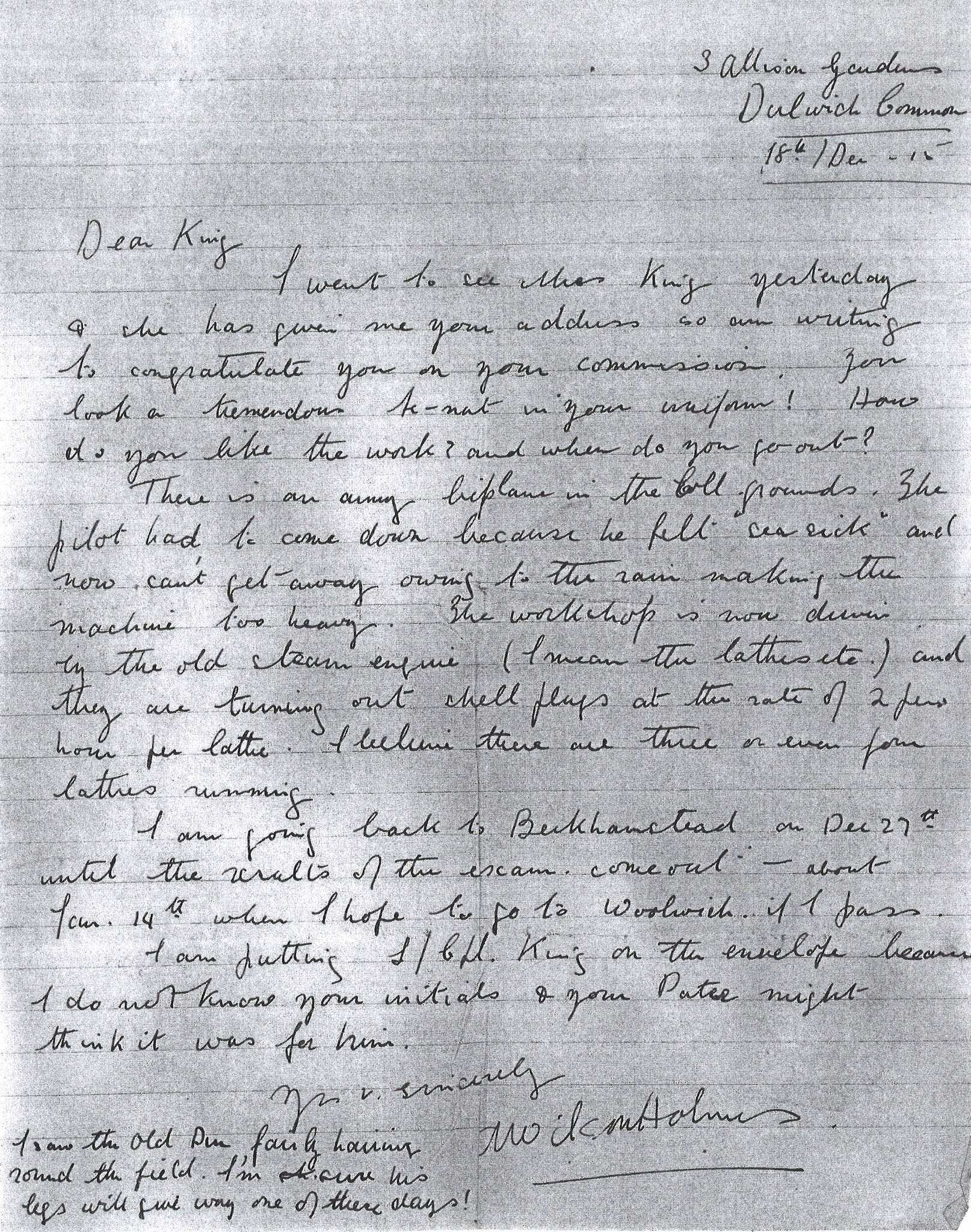 King HA Holmes Letter