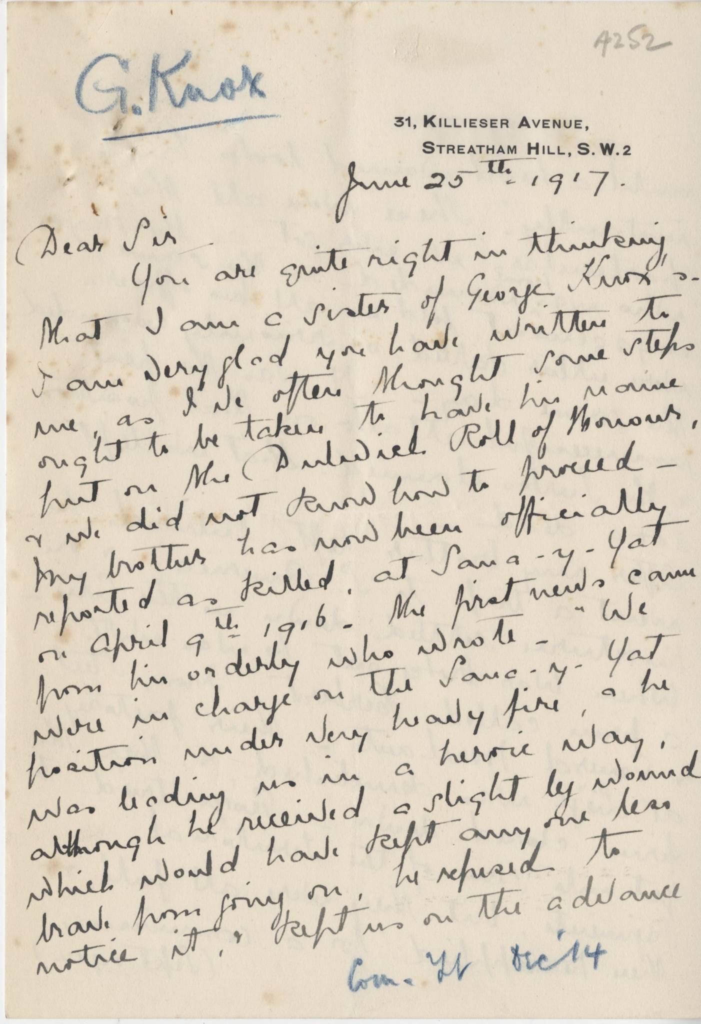 Knox G First Sister Letter 1