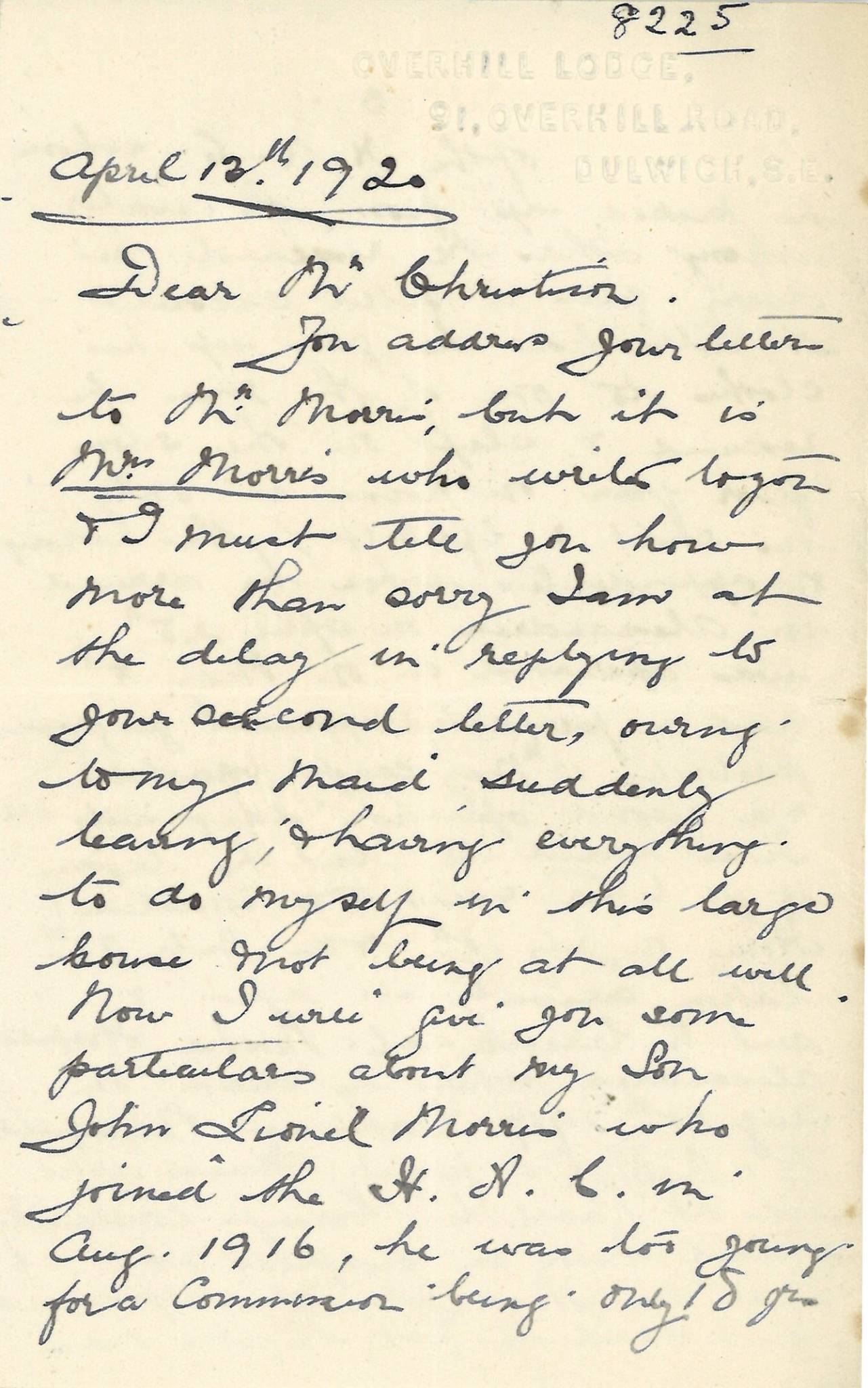 Morris JL Mother Letter 1