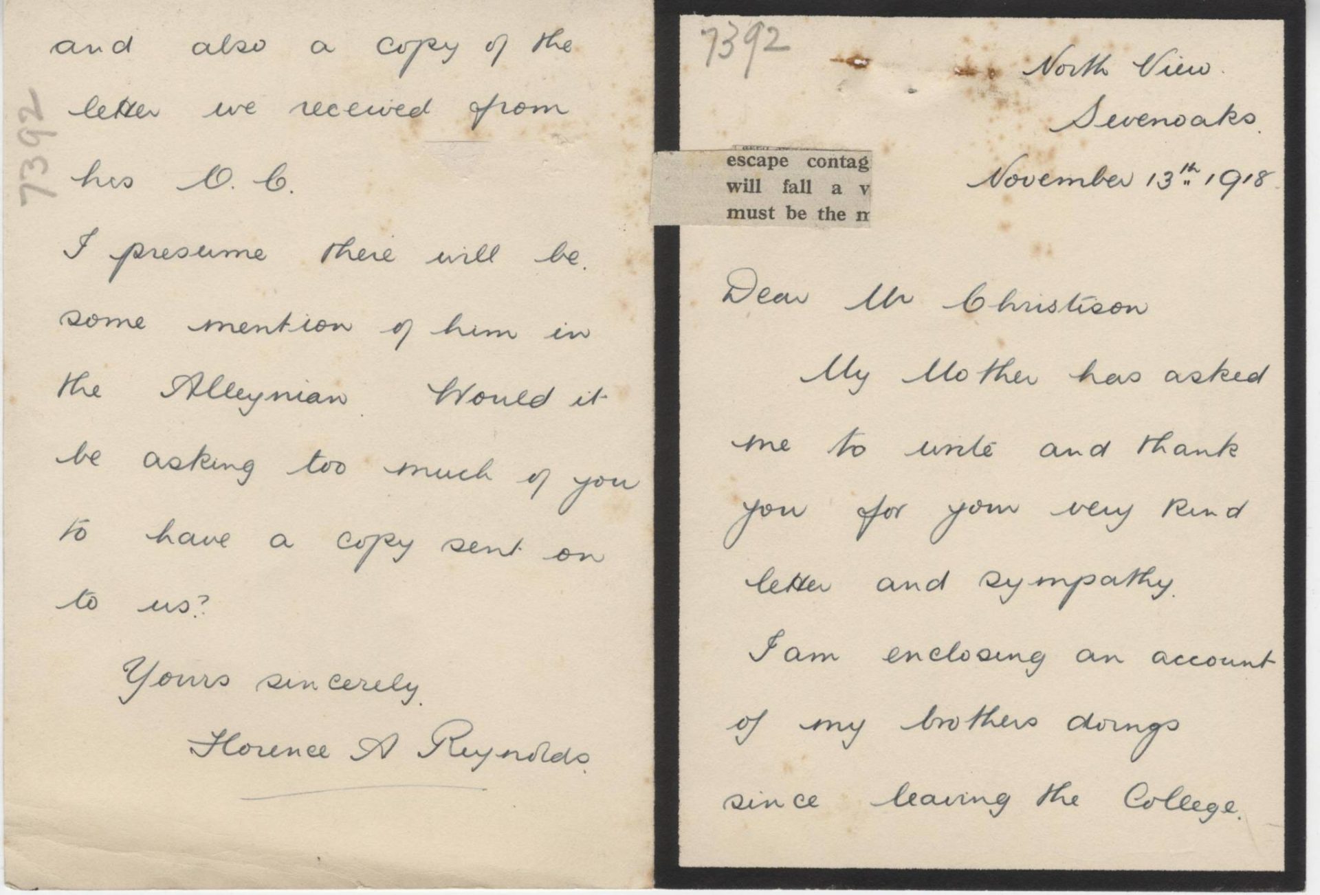 Reynolds CE Sister Letter