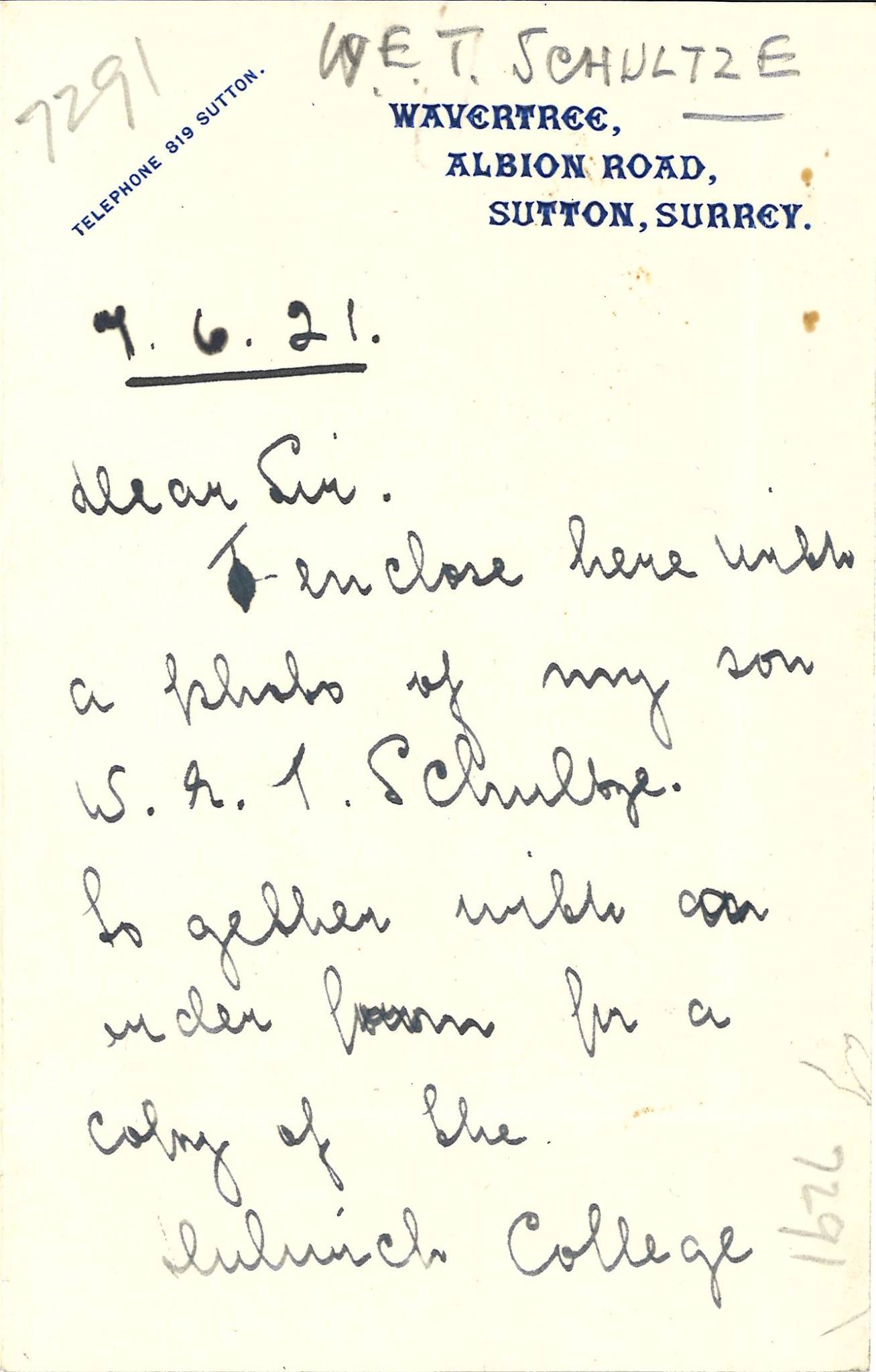 Schultze WET Mother Letter 1