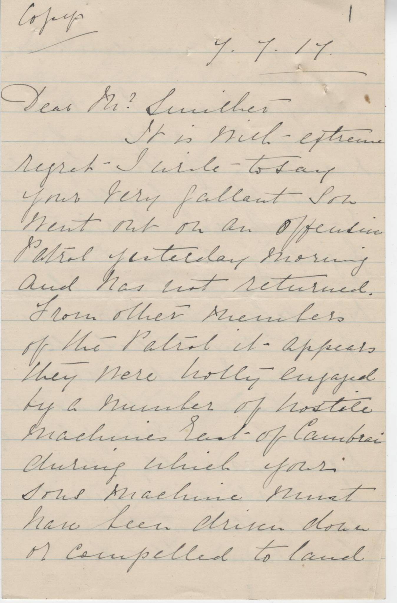 Smither H Bettington Letter 1