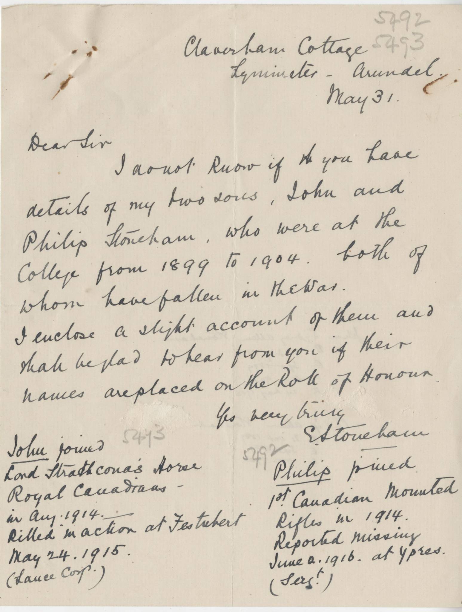 Stoneham First Mother Letter