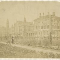 Photo of the Barry buildings taken in the early 1900s, looking across the College vegetable garden