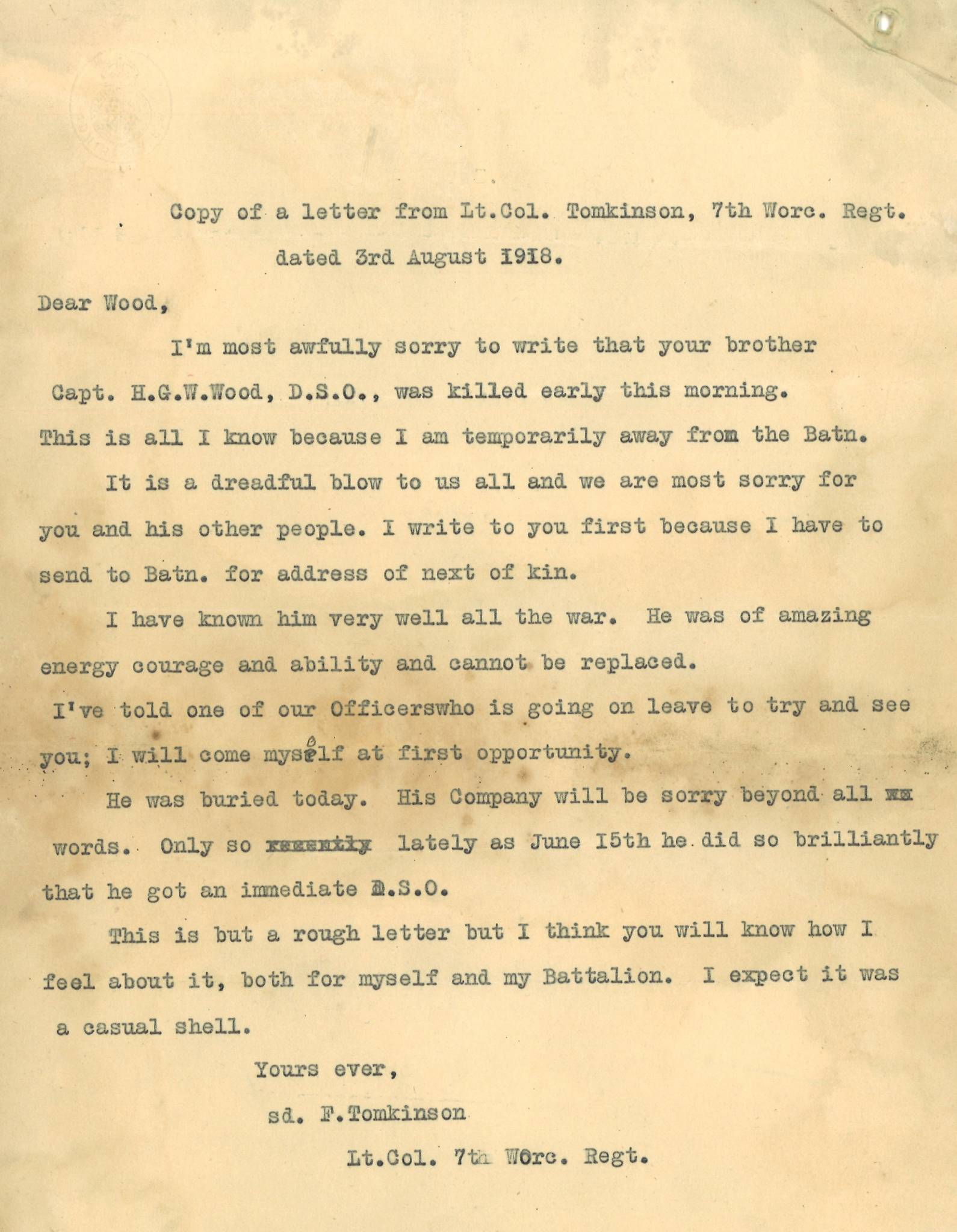 Wood HGW First Tomkinson Letter