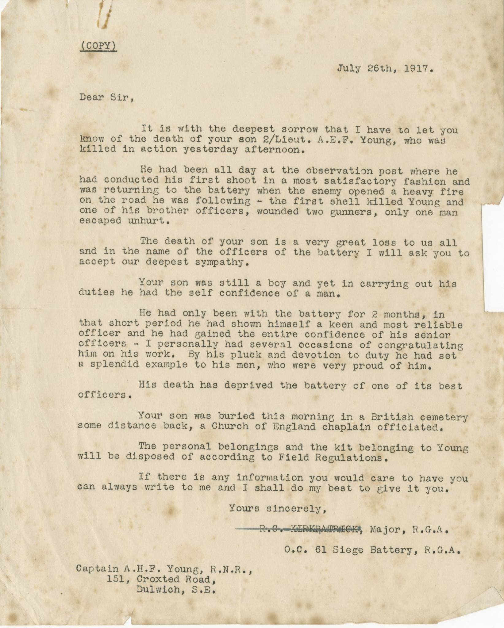 Young AEF Major Letter